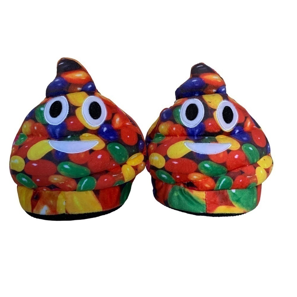 2/$10 SALE NWOT Poop Emoji x Jelly Belly Beans Slippers Novelty Gift Rainbow